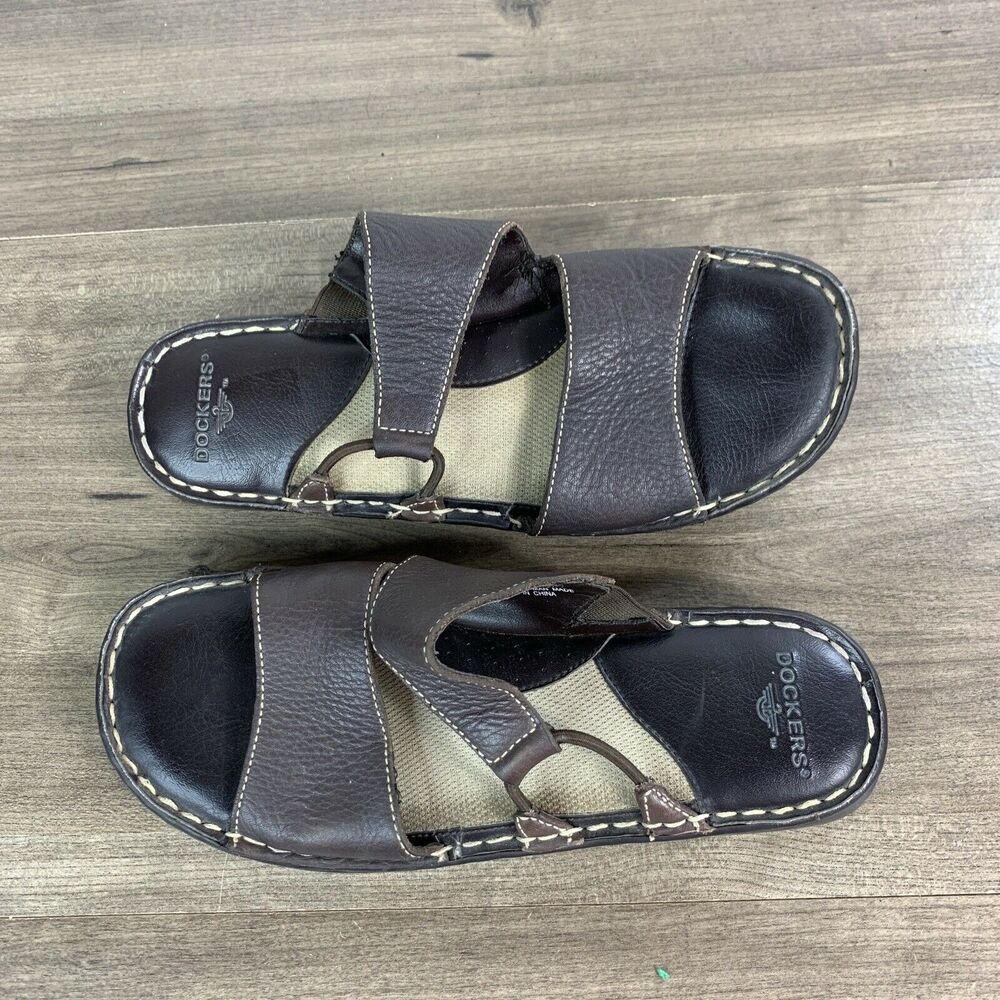 Dockers Sandals Womens 8.5M Loope Slide Brown Leather Slip On Casual Flat